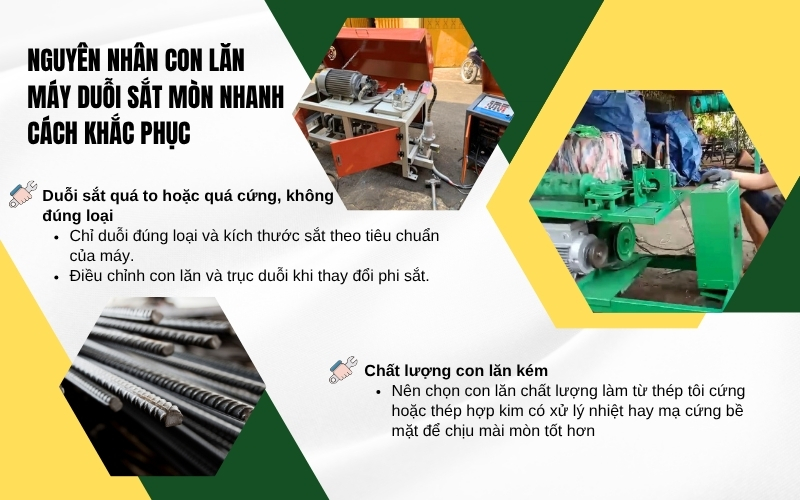 Nguyên nhân con lăn máy duỗi sắt mòn nhanh và cách khắc phục
